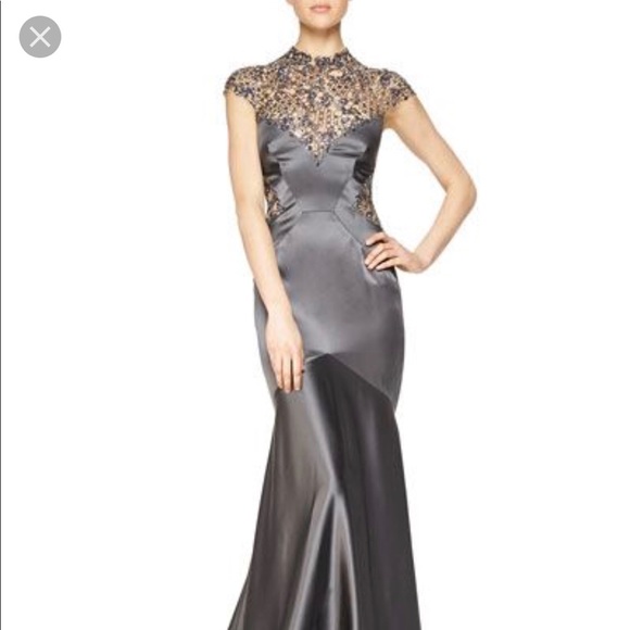 Monique Lhuillier Sheer back beaded satin gown - Picture 2 of 6